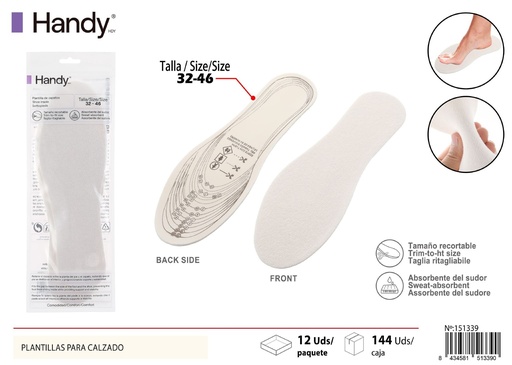 [151339] Plantillas de látex y toalla para calzado unisex 32-46 - Comodidad y soporte