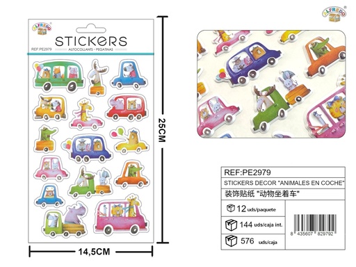 [PE2979] Pegatinas decorativas "Animales en coche" 14.5X25CM - Accesorios infantiles