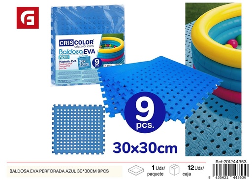 [201244353] Baldosa de EVA perforada azul 30x30 cm 9 pcs - Juguetes y juegos de piso