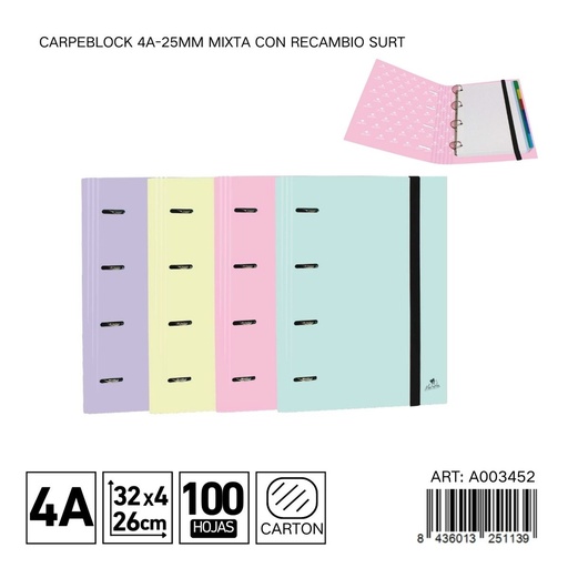 [A003452] Carpeta 4 agujeros con recambio y paginación 100H 32x26x4 cm - Archivadores de oficina