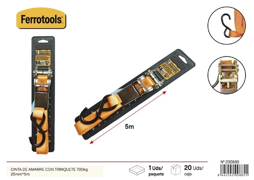 [200885] Cinta de amarre con trinquete 700 kg 25 mm x 5 m - Novedades para el hogar