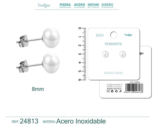 [24813] Pendiente de perla ovalada de 8 mm con accesorio de acero - Joyería y accesorios