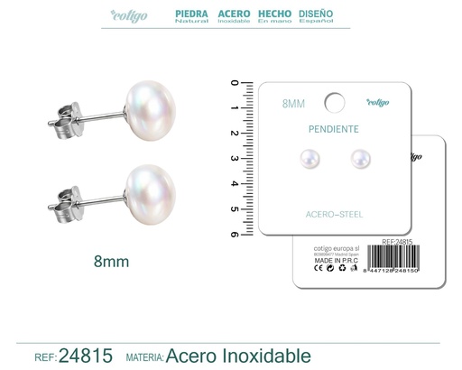 [24815] Pendiente de perla ovalada de 8 mm con accesorio de acero - Joyería y accesorios