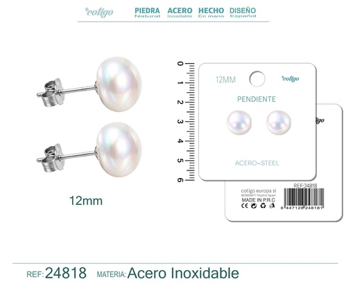 [24818] Pendiente de perla ovalada de 12 mm con accesorio de acero - Joyería y accesorios