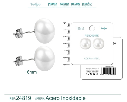 [24819] Pendiente de perla ovalada de 16 mm con accesorio de acero - Joyería y accesorios