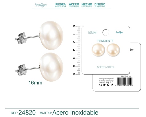 [24820] Pendiente de perla ovalada de 16 mm con accesorio de acero - Joyería y accesorios