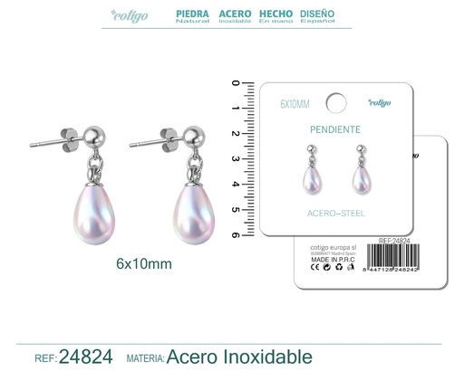 [24824] Pendiente de perla gotita de 6x10 mm con accesorio de acero - Joyería y accesorios