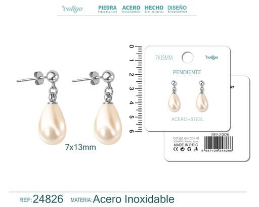 [24826] Pendiente de perla gotita de 7x13 mm con accesorio de acero - Joyería y accesorios