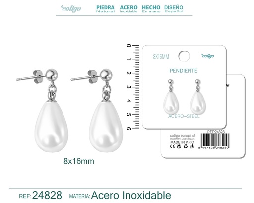 [24828] Pendiente de perla gotita de 8x16 mm con accesorio de acero - Joyería y accesorios