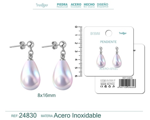 [24830] Pendiente de perla gotita de 8x16 mm con accesorio de acero - Joyería y accesorios