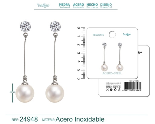 [24948] Pendiente de perla con accesorio de acero - Joyería y accesorios