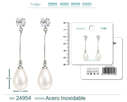 [24954] Pendiente de perla con accesorio de acero - Joyería y accesorios