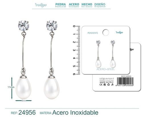 [24956] Pendiente de perla con accesorio de acero - Joyería y accesorios
