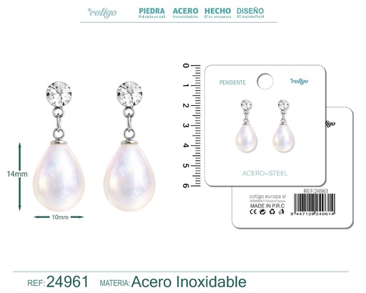 [24961] Pendiente de perla con accesorio de acero - Joyería y accesorios