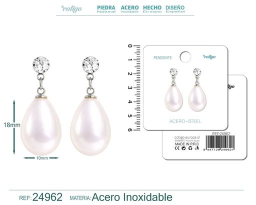 [24962] Pendiente de perla con accesorio de acero - Joyería y accesorios
