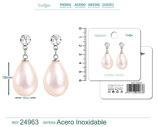 [24963] Pendiente de perla con accesorio de acero - Joyería y accesorios
