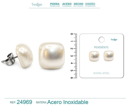 [24969] Pendiente de perla con accesorio de acero - Joyería y accesorios