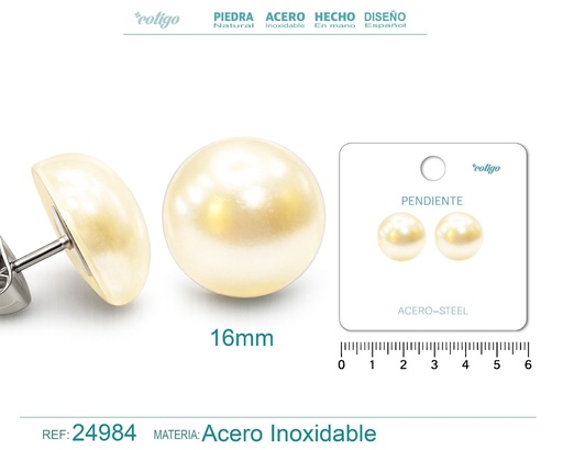 [24984] Pendiente de perla con accesorio de acero - Joyería y accesorios