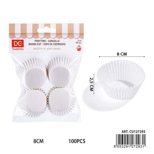[0243272]  Molde de papel para magdalenas blanco 8 cm - Utensilios de repostería y moldes