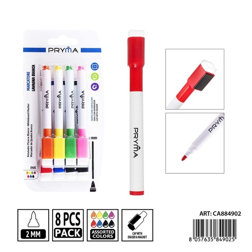 [0236200] Rotulador pizarra blanca con borrador 8 piezas - Papelería de escritura