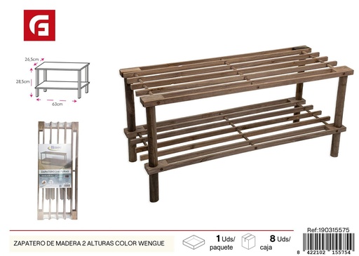 [190315575] Zapatero de madera 2 alturas color wengué - Almacenamiento y organización de zapatos