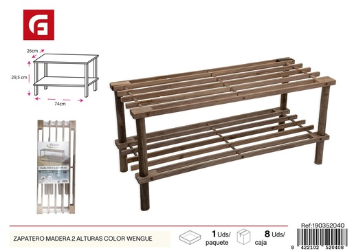 [190352040] Zapatero de madera 2 alturas color wengué - Organización para el hogar