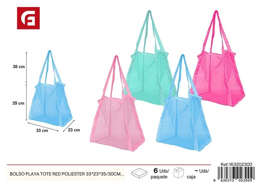 [163202300] Bolso playa tote rojo poliéster 33x23x35/30 cm - Verano