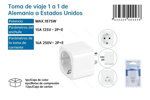 [171000453] Toma de viaje 1 a 1 de Alemania a Estados Unidos - Adaptadores de enchufe para viajeros