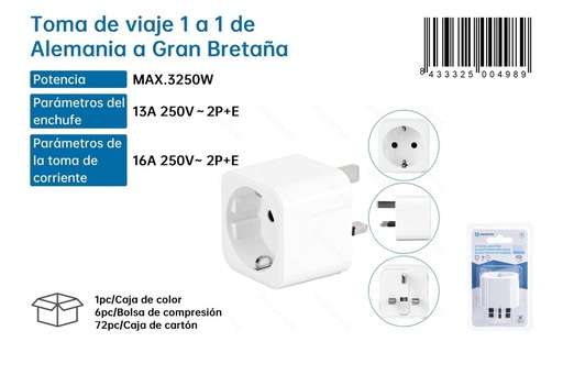 [171000498] Toma de viaje 1 a 1 de Alemania a Gran Bretaña - Adaptadores de enchufe para viajeros