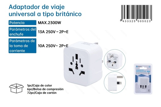 [171000502] Adaptador de viaje universal a tipo británico - Adaptadores de enchufe para viajeros