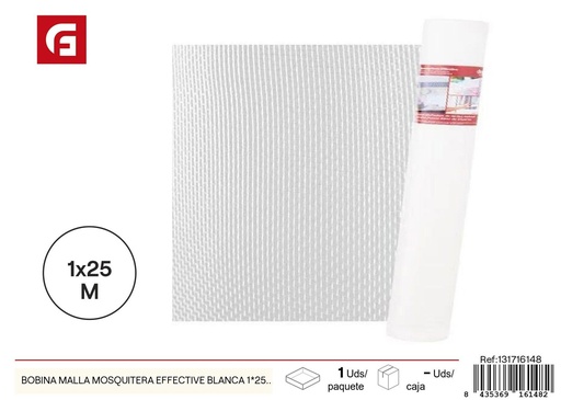 [131716148] Bobina de malla mosquitera blanca Effective 1x25m - Reducción de mosquitos en verano
