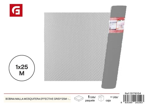 [131716154] Bobina de malla mosquitera gris Effective 1x25m - Protección contra insectos en verano
