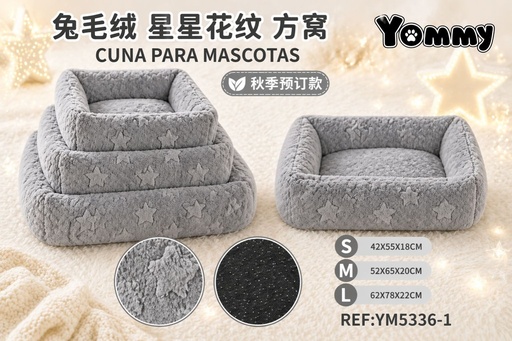 [YM5336-1] Cuna cuadrada para perro de felpa con diseño de estrellas - Camas acogedoras para mascotas