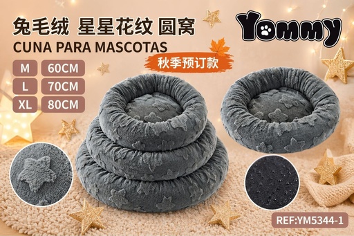 [YM5344-1] Cuna redonda para perro de felpa con diseño de estrellas - Camas y refugios confortables