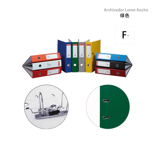 [ANC024753] Archivador lomo ancho verde folio PP con cierre a presión