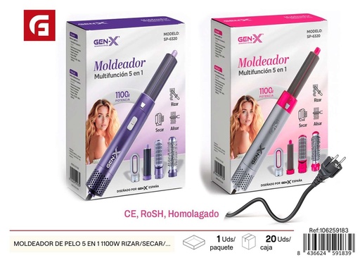 [106259183] Moldeador de pelo 5 en 1 1100W - Rizador, secador y alisador de pelo