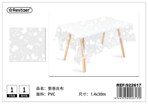 [922617] Mantel enrollado (impreso transparente) 1.4x30 m - Manteles plásticos