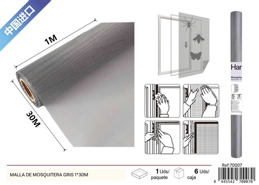[70007] Malla de mosquitera gris 20 mallas 1 x 30 m - Productos de verano y mosquiteros