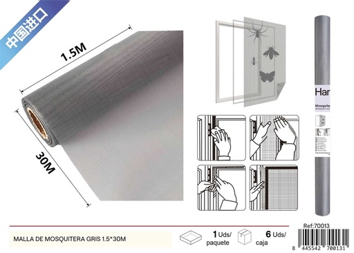 [70013] Malla de mosquitera gris 1.5*30m - Protección contra insectos en ventanas