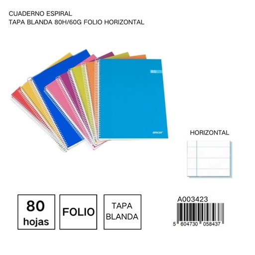 [A003423] Cuaderno A4 blanda horizontal 80h/60g para estudiantes