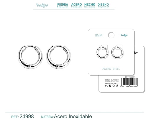 [24998] Aro de acero 8mm color plateado - Joyería y accesorios
