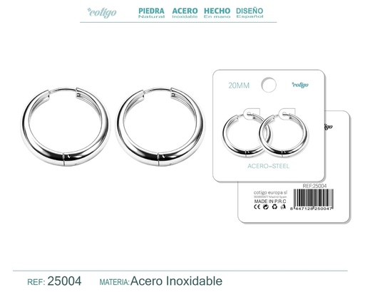 [25004] Aro de acero 20mm color plateado - Joyería y accesorios
