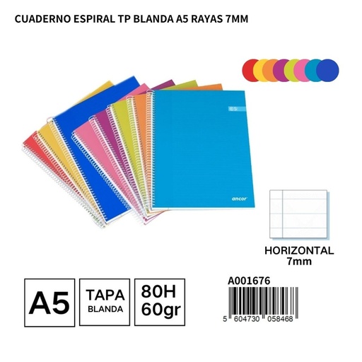 [A001676] Cuaderno blando A5 línea 80h/60g - Material escolar