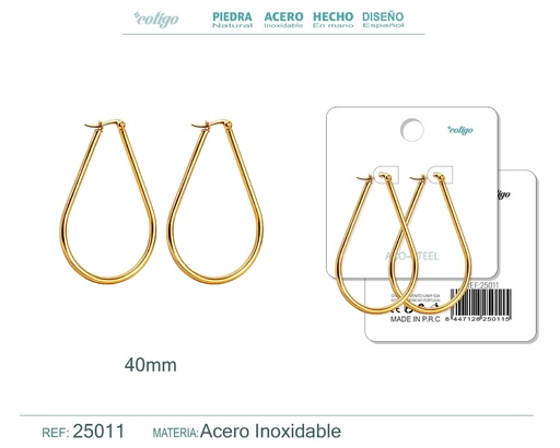 [25011] Aro de acero 40mm color plateado - Joyería y accesorios