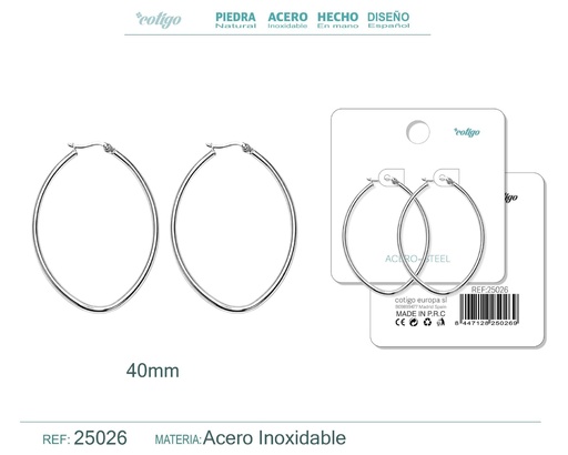 [25026] Aro de acero plateado de 40 mm - Joyas de acero