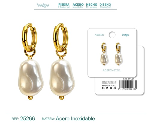 [25266] Pendientes de perlas Balotelli con aro de acero dorado - Joyas de perlas