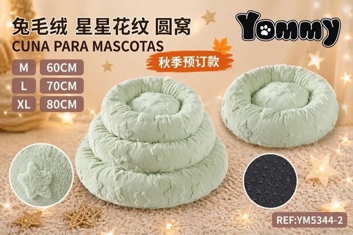 [YM5344-2] Cuna de perro de terciopelo con estampado de estrellas color verde - Accesorios de cama para mascotas