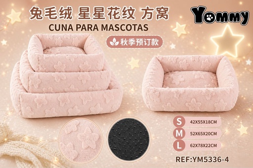 [YM5336-4] Cuna de perro de felpa con estampado de estrellas color rosa - Accesorios de cama para mascotas