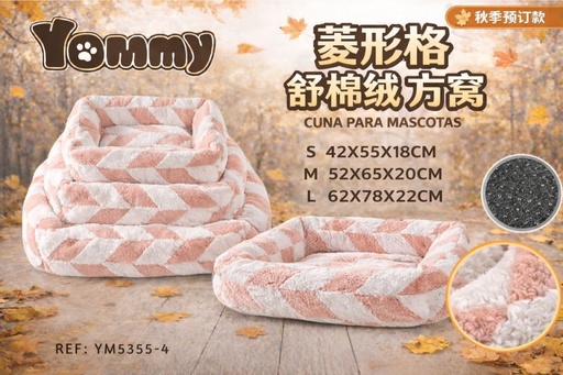 [YM5355-4] Cuna de perro de felpa de diamante 68x58x16 cm en color rosa - Camas y accesorios para mascotas