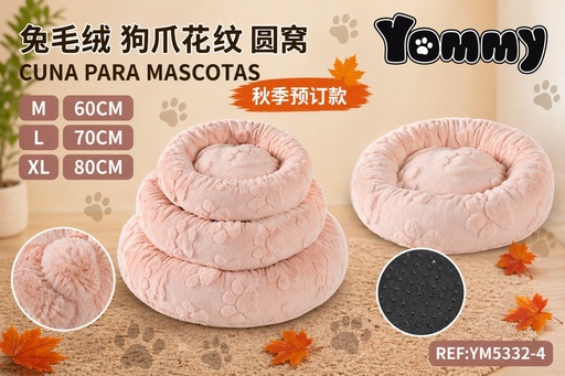 [YM5332-4] Cuna redondeada para perro con diseño de patas de conejo en color rosa - Accesorios para mascotas